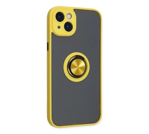 iPhone 14 Kılıf Montreal Yüzüklü Silikon Kapak - Sarı iPhone 14 Kılıf Montreal Yüzüklü Silikon Kapak - Sarı