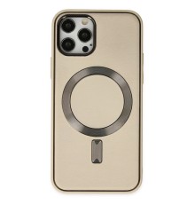 iPhone 12 Pro Max Kılıf Coco Deri Magneticsafe Silikon - Krem