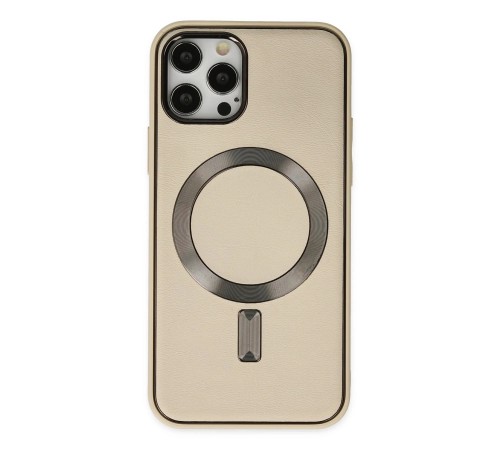 iPhone 12 Pro Max Kılıf Coco Deri Magneticsafe Silikon - Krem