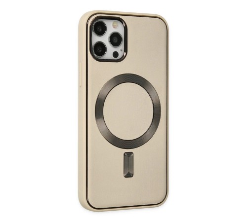iPhone 12 Pro Max Kılıf Coco Deri Magneticsafe Silikon - Krem