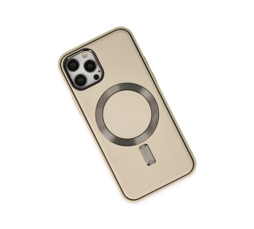 iPhone 12 Pro Max Kılıf Coco Deri Magneticsafe Silikon - Krem