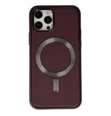 iPhone 12 Pro Max Kılıf Coco Deri Magneticsafe Silikon - Bordo