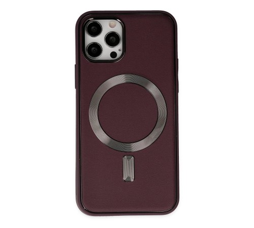 iPhone 12 Pro Max Kılıf Coco Deri Magneticsafe Silikon - Bordo