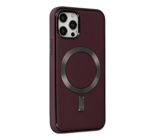 iPhone 12 Pro Max Kılıf Coco Deri Magneticsafe Silikon - Bordo