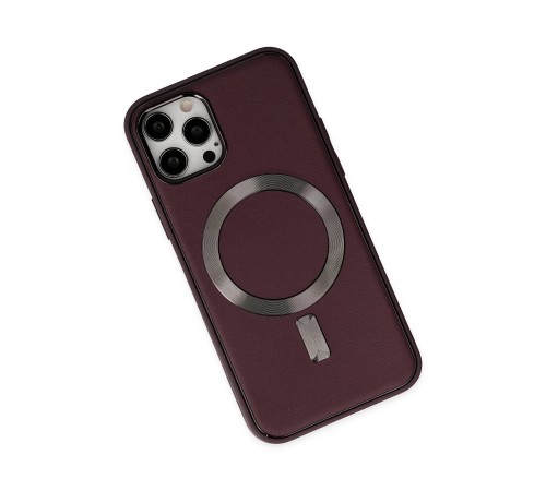 iPhone 12 Pro Max Kılıf Coco Deri Magneticsafe Silikon - Bordo