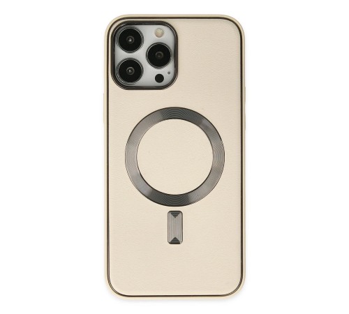 iPhone 13 Pro Kılıf Coco Deri Magneticsafe Silikon - Krem