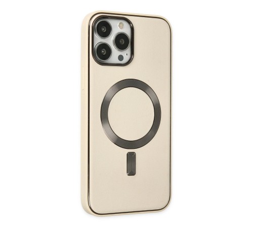 iPhone 13 Pro Kılıf Coco Deri Magneticsafe Silikon - Krem