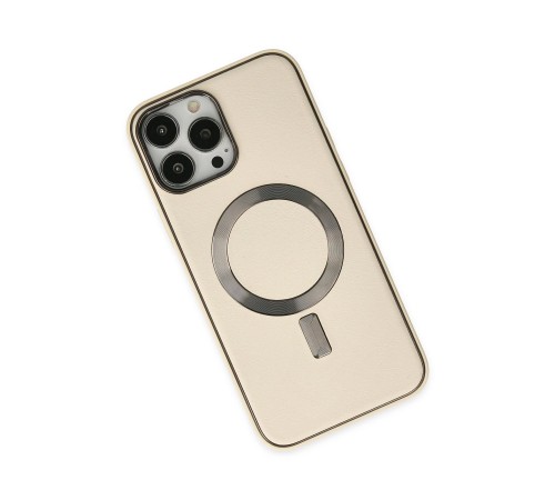 iPhone 13 Pro Kılıf Coco Deri Magneticsafe Silikon - Krem