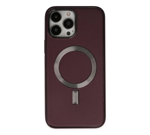 iPhone 13 Pro Kılıf Coco Deri Magneticsafe Silikon - Bordo