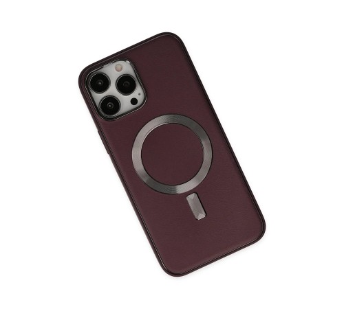 iPhone 13 Pro Kılıf Coco Deri Magneticsafe Silikon - Bordo
