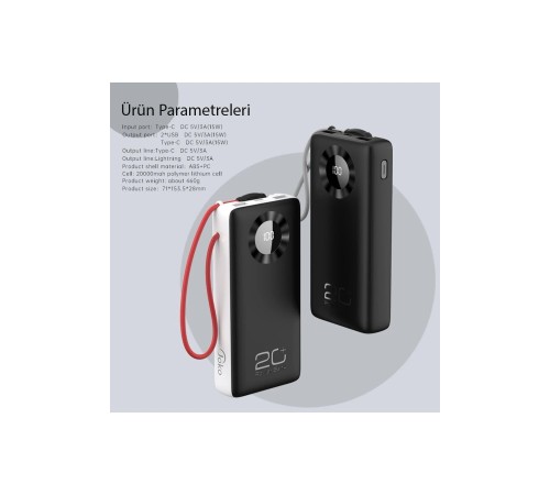 Konfulon J08 Powerbank 20.000 mAh - Siyah Konfulon J08 Powerbank 20.000 mAh - Siyah