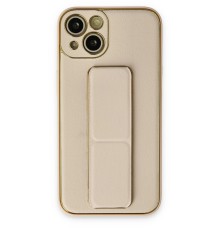 iPhone 14 Plus Kılıf Coco Deri Standlı Kapak - Gold