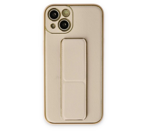 iPhone 14 Plus Kılıf Coco Deri Standlı Kapak - Gold iPhone 14 Plus Kılıf Coco Deri Standlı Kapak - Gold
