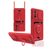Xiaomi Mi 11T Pro Kılıf Zuma Kartvizitli Yüzüklü Silikon - Kırmızı