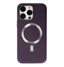 iPhone 13 Pro Max Kılıf Coco Deri Magneticsafe Silikon - Derin Mor