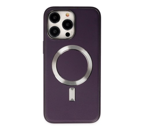 iPhone 13 Pro Max Kılıf Coco Deri Magneticsafe Silikon - Derin Mor
