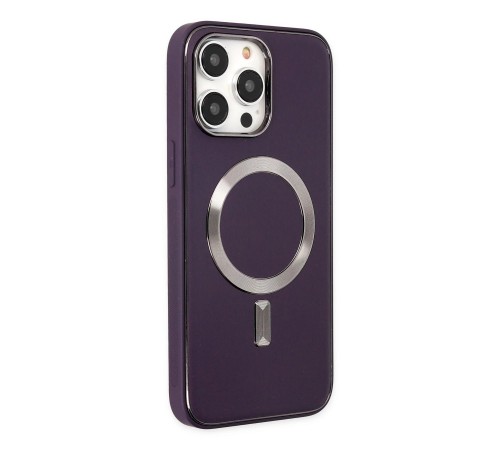 iPhone 13 Pro Max Kılıf Coco Deri Magneticsafe Silikon - Derin Mor