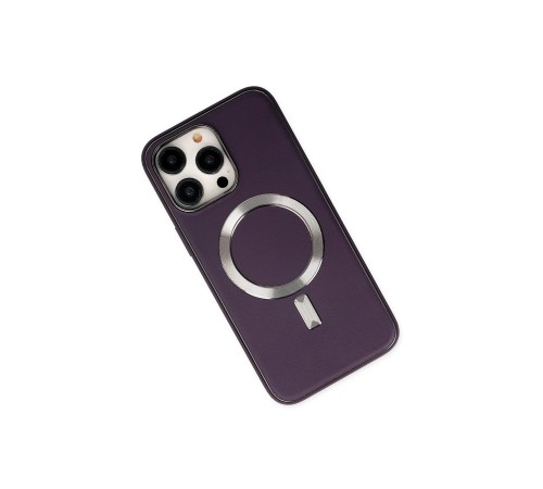 iPhone 13 Pro Max Kılıf Coco Deri Magneticsafe Silikon - Derin Mor