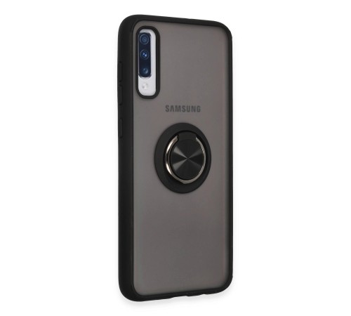 Samsung Galaxy A70 Kılıf Montreal Yüzüklü Silikon Kapak - Siyah