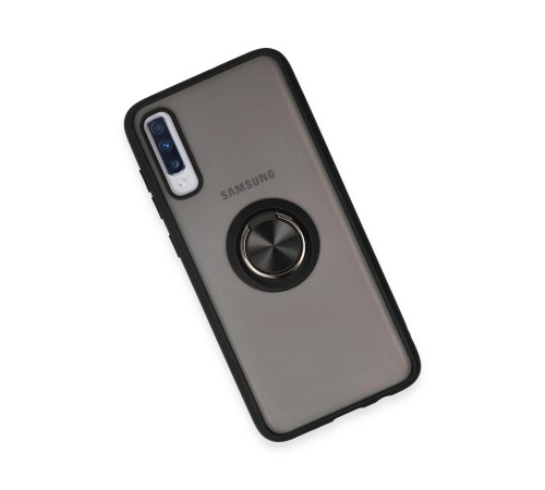 Samsung Galaxy A70 Kılıf Montreal Yüzüklü Silikon Kapak - Siyah