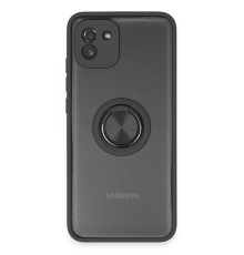 Samsung Galaxy A03 Kılıf Montreal Yüzüklü Silikon Kapak - Siyah