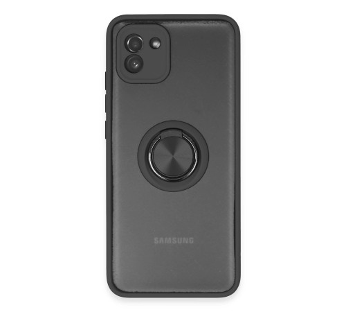 Samsung Galaxy A03 Kılıf Montreal Yüzüklü Silikon Kapak - Siyah