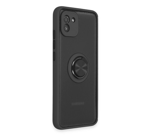 Samsung Galaxy A03 Kılıf Montreal Yüzüklü Silikon Kapak - Siyah