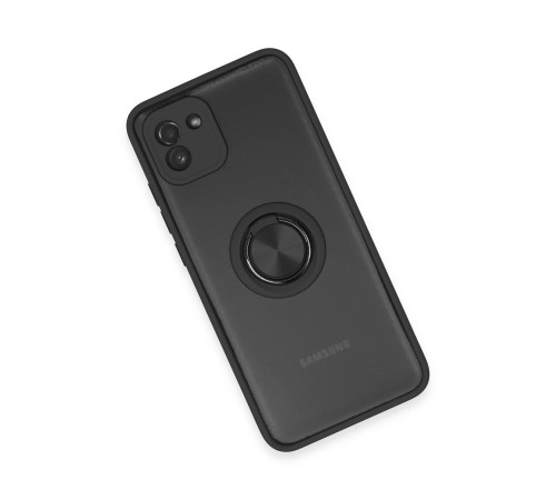 Samsung Galaxy A03 Kılıf Montreal Yüzüklü Silikon Kapak - Siyah