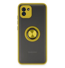 Samsung Galaxy A03 Kılıf Montreal Yüzüklü Silikon Kapak - Sarı
