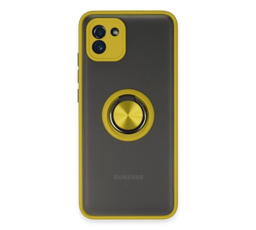 Samsung Galaxy A03 Kılıf Montreal Yüzüklü Silikon Kapak - Sarı