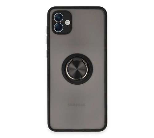 Samsung Galaxy A04 Kılıf Montreal Yüzüklü Silikon Kapak - Siyah