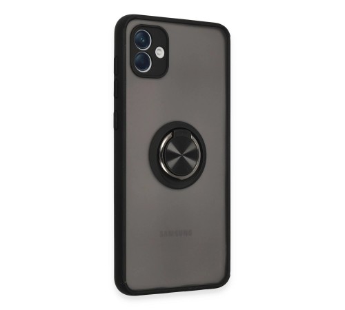 Samsung Galaxy A04 Kılıf Montreal Yüzüklü Silikon Kapak - Siyah