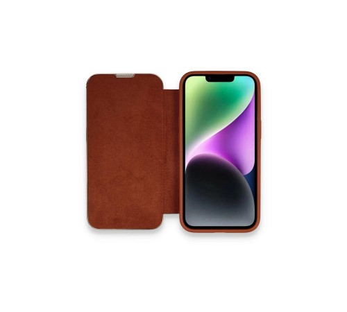 iPhone 14 Kılıf Dolpin Kapaklı - Kahverengi