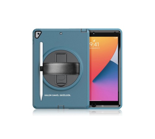 iPad 10.2 (7.nesil) Kılıf Hand Strap Tablet Kılıfı - Turkuaz iPad 10.2 (7.nesil) Kılıf Hand Strap Tablet Kılıfı - Turkuaz