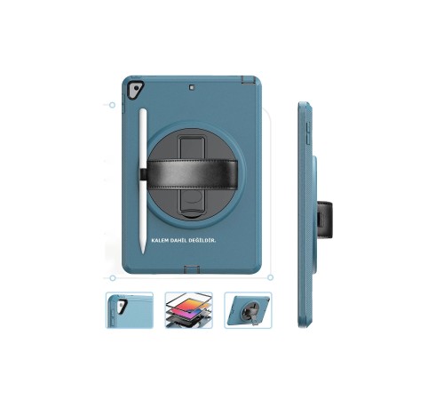 iPad 10.2 (7.nesil) Kılıf Hand Strap Tablet Kılıfı - Turkuaz iPad 10.2 (7.nesil) Kılıf Hand Strap Tablet Kılıfı - Turkuaz