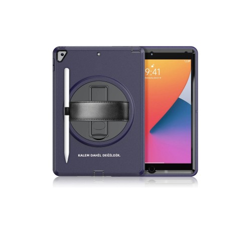 iPad 10.2 (7.nesil) Kılıf Hand Strap Tablet Kılıfı - Lacivert iPad 10.2 (7.nesil) Kılıf Hand Strap Tablet Kılıfı - Lacivert