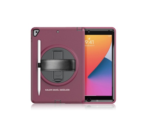 iPad 10.2 (7.nesil) Kılıf Hand Strap Tablet Kılıfı - Mürdüm iPad 10.2 (7.nesil) Kılıf Hand Strap Tablet Kılıfı - Mürdüm
