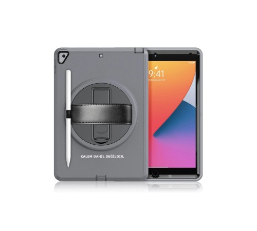 iPad 10.2 (7.nesil) Kılıf Hand Strap Tablet Kılıfı - Gri iPad 10.2 (7.nesil) Kılıf Hand Strap Tablet Kılıfı - Gri