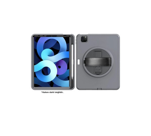 iPad Pro 11 (2018) Kılıf Hand Strap Tablet Kılıfı - Gri iPad Pro 11 (2018) Kılıf Hand Strap Tablet Kılıfı - Gri