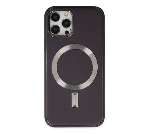 iPhone 12 Pro Max Kılıf Coco Deri Magneticsafe Silikon - Derin Mor
