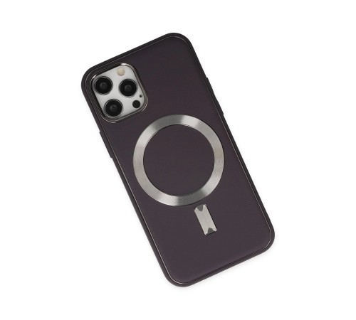 iPhone 12 Pro Max Kılıf Coco Deri Magneticsafe Silikon - Derin Mor
