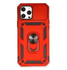 iPhone 12 Pro Max Kılıf Pars Lens Yüzüklü Silikon - Kırmızı