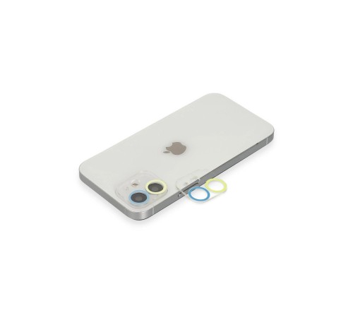 iPhone 11 Renkli Kamera Lens Koruma Cam - Sarı-Mavi