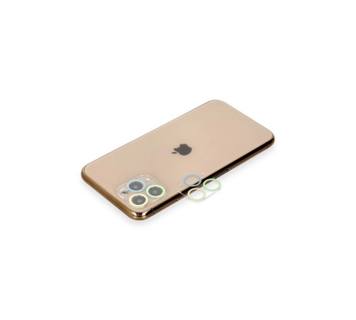 iPhone 11 Pro Renkli Kamera Lens Koruma Cam - Yeşil-Sarı
