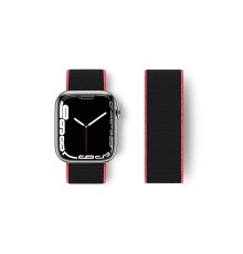Apple Watch 38mm Hasırlı Cırtcırtlı Kordon - Pembe-Siyah