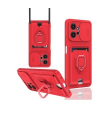 Xiaomi Redmi Note 12 4G Kılıf Zuma Kartvizitli Yüzüklü Silikon - Kırmızı