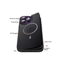 iPhone 14 Pro Kılıf Harbon Magneticsafe Karbon Kapak - Derin Mor