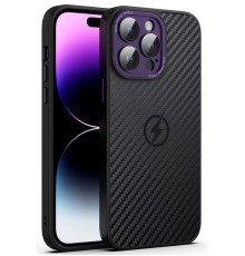 iPhone 14 Pro Max Kılıf Harbon Magneticsafe Karbon Kapak - Derin Mor