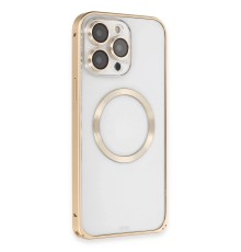 iPhone 14 Pro Kılıf Metal Bumper Magneticsafe Kapak - Gold