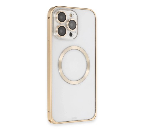 iPhone 14 Pro Kılıf Metal Bumper Magneticsafe Kapak - Gold iPhone 14 Pro Kılıf Metal Bumper Magneticsafe Kapak - Gold